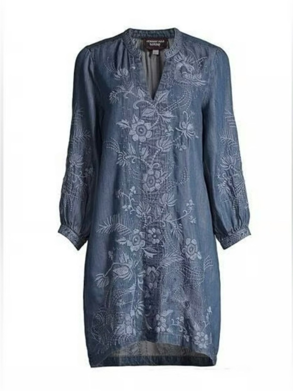 Johnny Was Denim Blue Denim embroidered dress with Sleeves